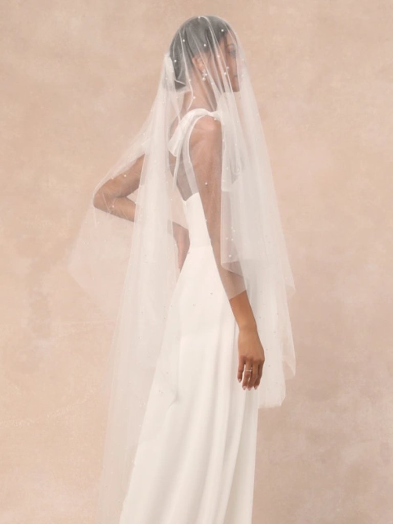 Lulus Forever Promise White Pearl Tulle Wedding Veil Blusher New With Tags